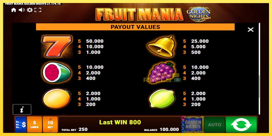 Afbeelding 7 speelautomaat Fruit Mania Golden Nights