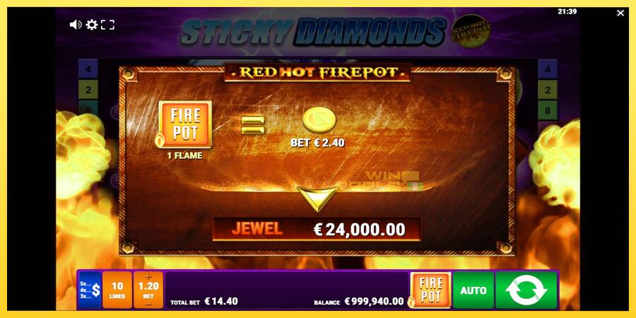 Afbeelding 4 speelautomaat Sticky Diamonds Red Hot Firepot