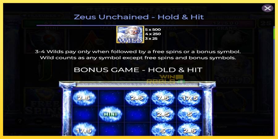 Afbeelding 4 speelautomaat Zeus Unchained - Hold & Hit