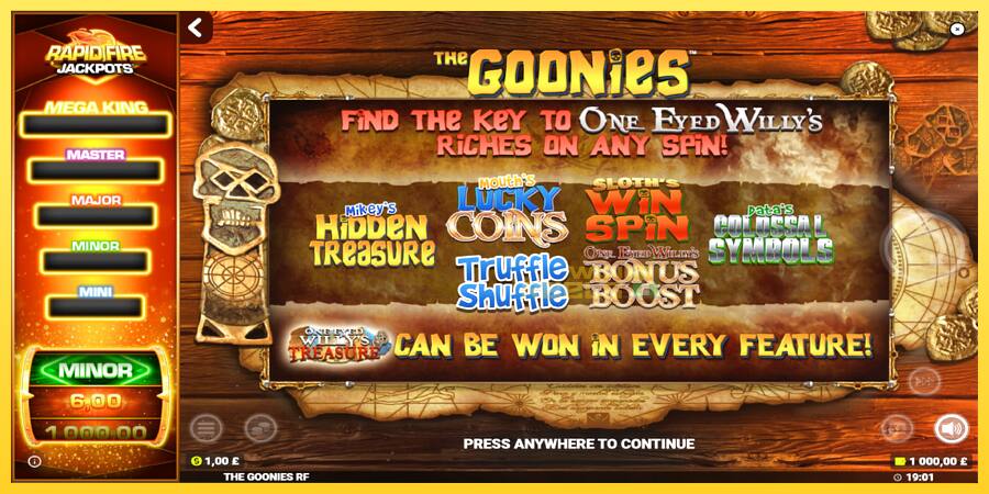 Afbeelding 1 speelautomaat The Goonies Deluxe Rapid Fire Jackpots