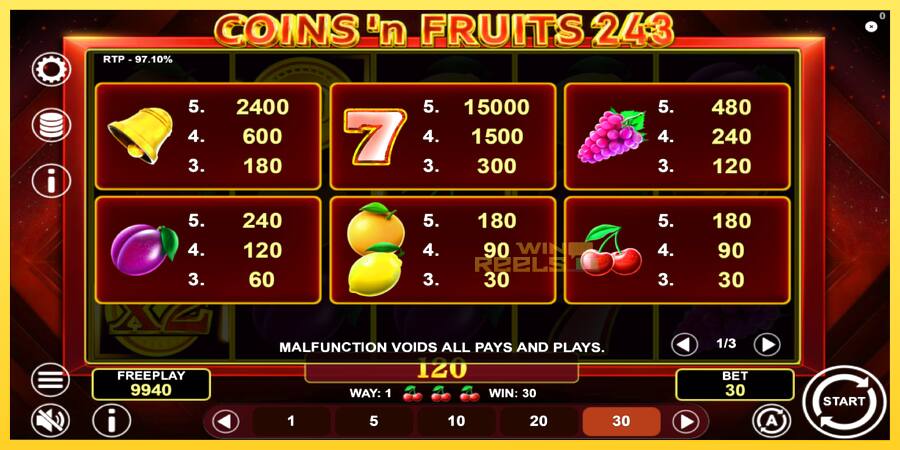 Afbeelding 5 speelautomaat Coinsn Fruits 243